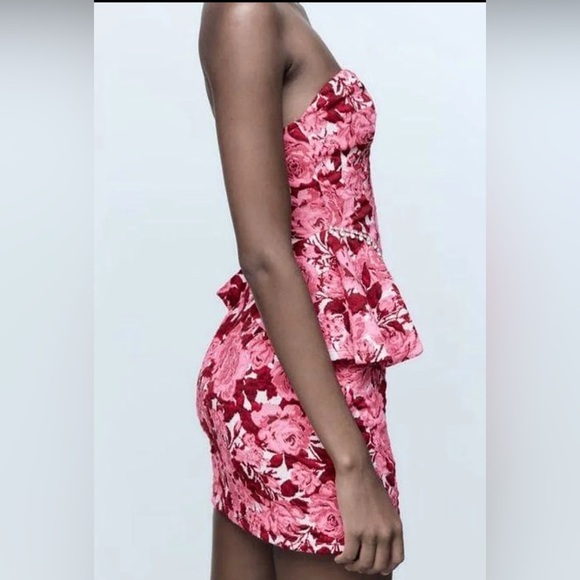 Zara Blogger’s Favorite Pink Floral Jacquard Mini Dress -‎ Medium - Picture 5 of 13